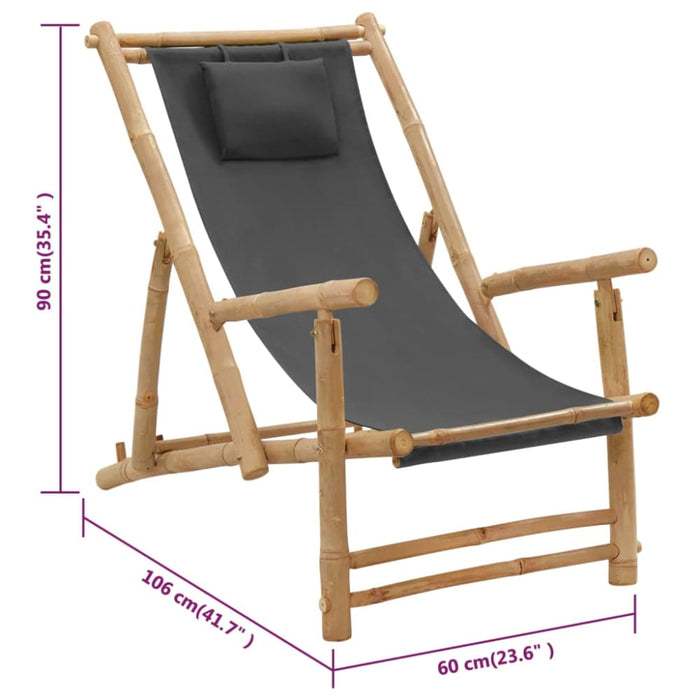 Deck Chair Bamboo and Canvas Dark Grey Tonpkp