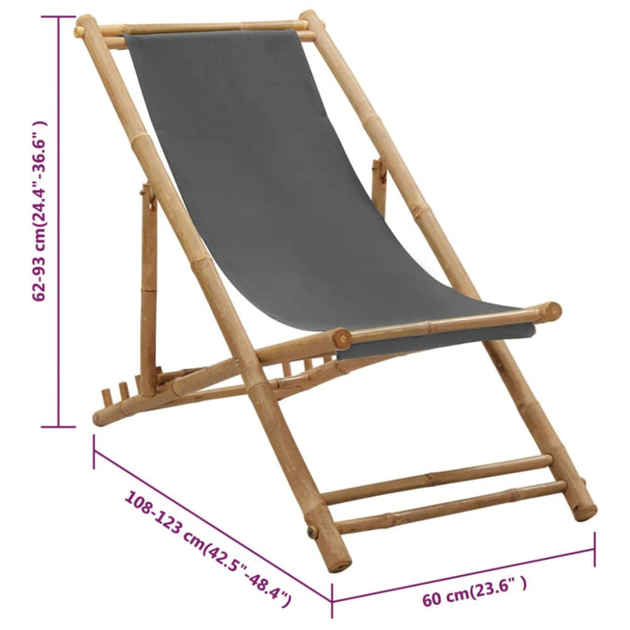 Deck Chair Bamboo and Canvas Dark Grey Totbon