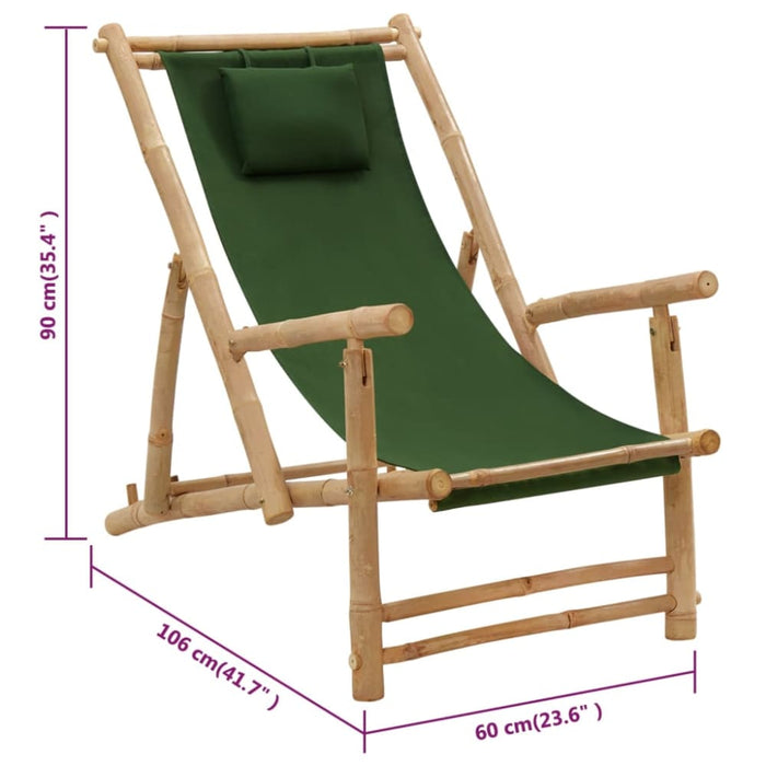 Deck Chair Bamboo and Canvas Green Tonpkn