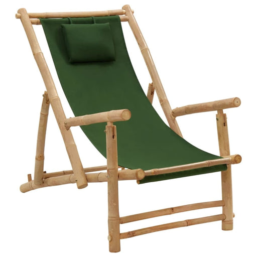 Deck Chair Bamboo and Canvas Green Tonpkn