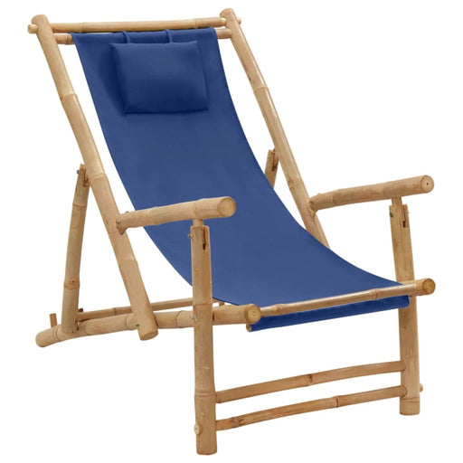 Deck Chair Bamboo and Canvas Navy Blue Tonpkl
