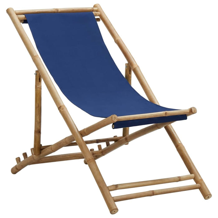 Deck Chair Bamboo and Canvas Navy Blue Totbok