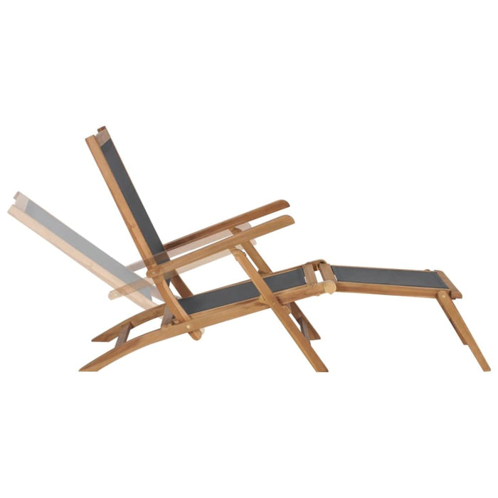 Deck Chair with Footrest Solid Teak Wood Black Aiaob