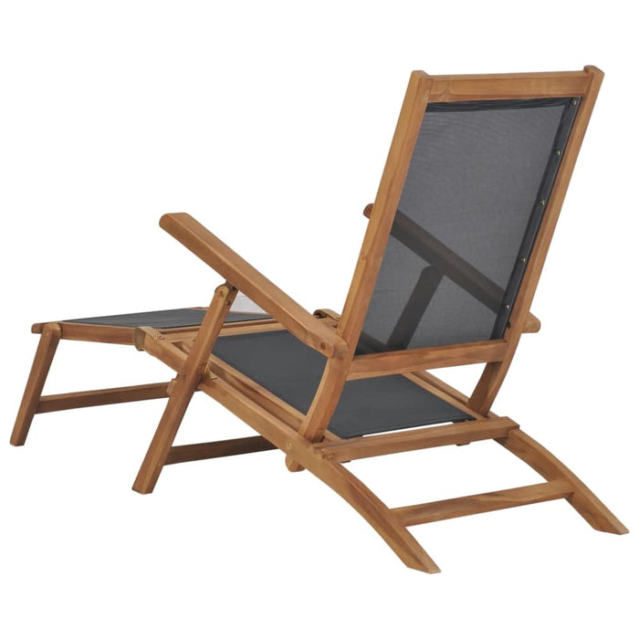 Deck Chair with Footrest Solid Teak Wood Black Aiaob