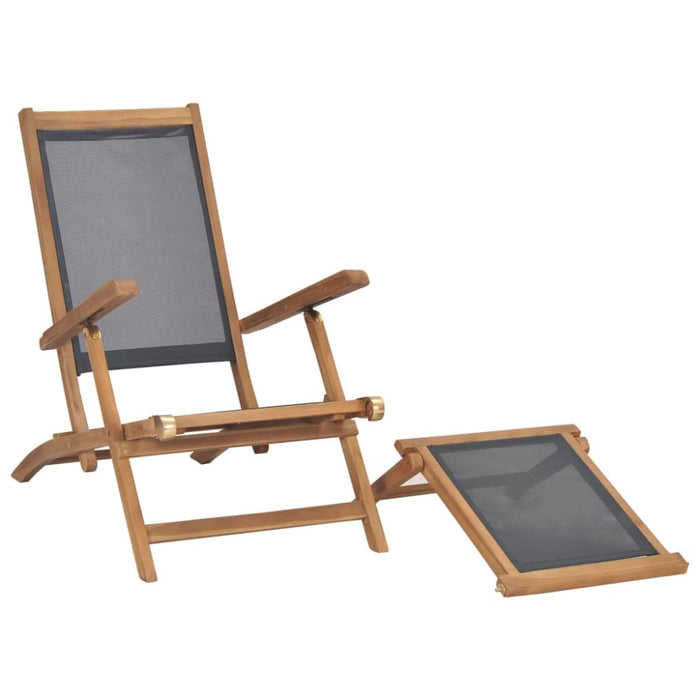 Deck Chair with Footrest Solid Teak Wood Black Aiaob