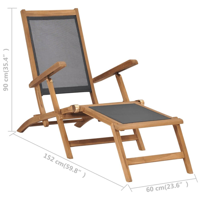 Deck Chair with Footrest Solid Teak Wood Black Aiaob