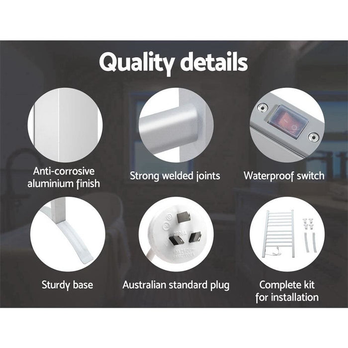 Devanti Heated Towel Rail Rack Bathroom Aluminum Electric
