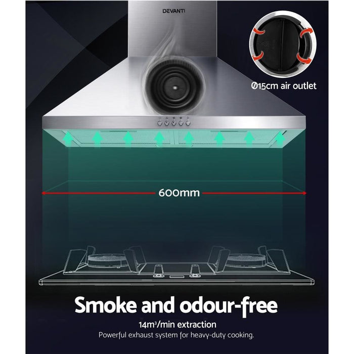 Devanti Range Hood 60cm 600mm Kitchen Canopy Stainless