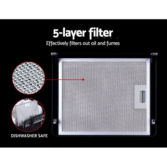 Devanti Rangehood 900mm Black Angled Side Draft Range Hood
