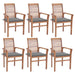 Dining Chairs 6 Pcs with Grey Cushions Solid Teak Wood