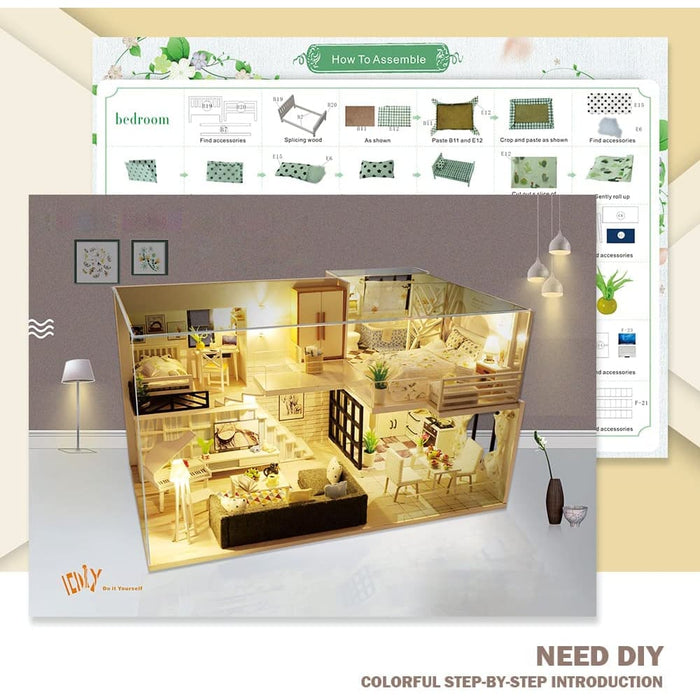 Dollhouse Miniature with Furniture Kit Plus Dust Proof