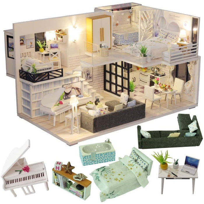 Dollhouse Miniature with Furniture Kit Plus Dust Proof
