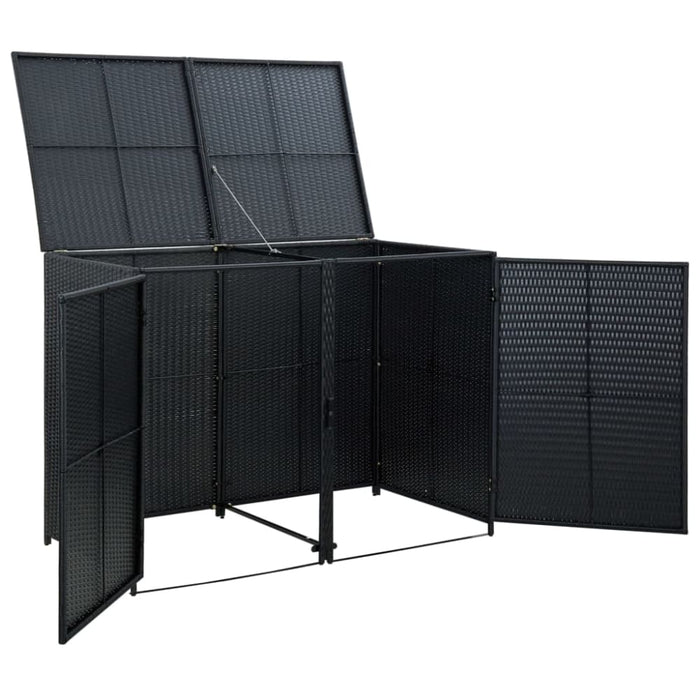 Double Wheelie Bin Shed Poly Rattan Black 148x80x111 Cm
