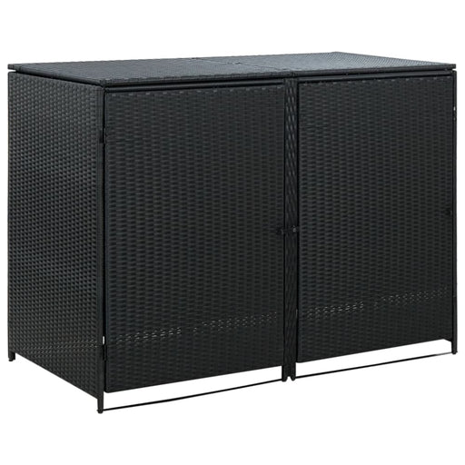 Double Wheelie Bin Shed Poly Rattan Black 148x80x111 Cm