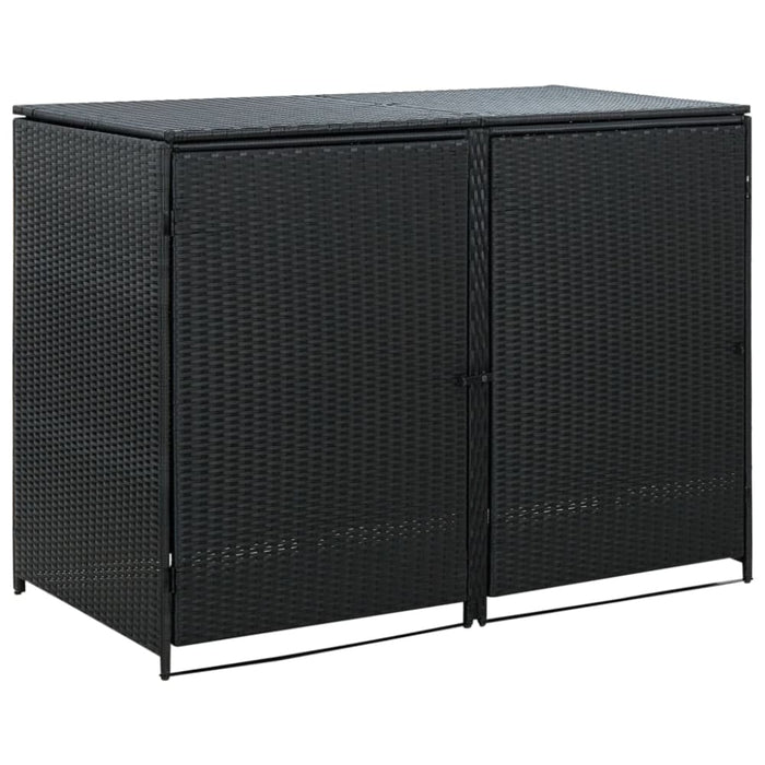 Double Wheelie Bin Shed Poly Rattan Black 148x80x111 Cm