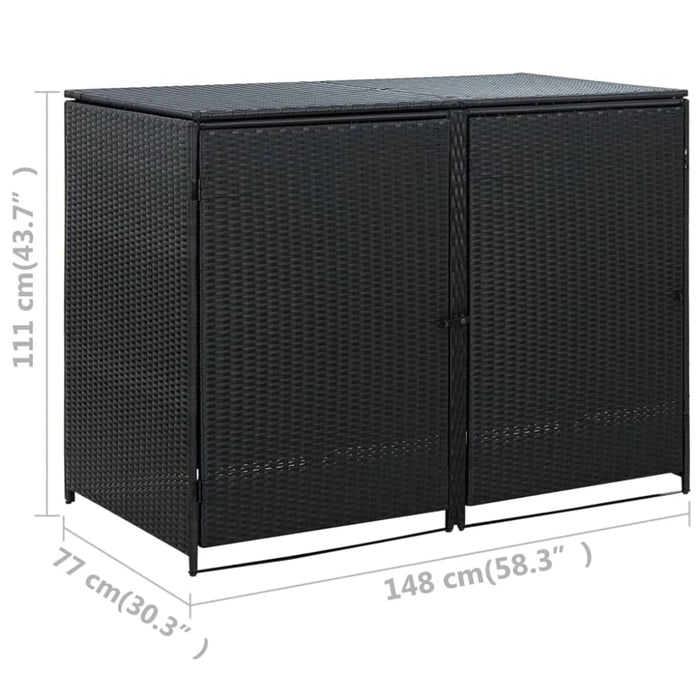 Double Wheelie Bin Shed Poly Rattan Black 148x80x111 Cm