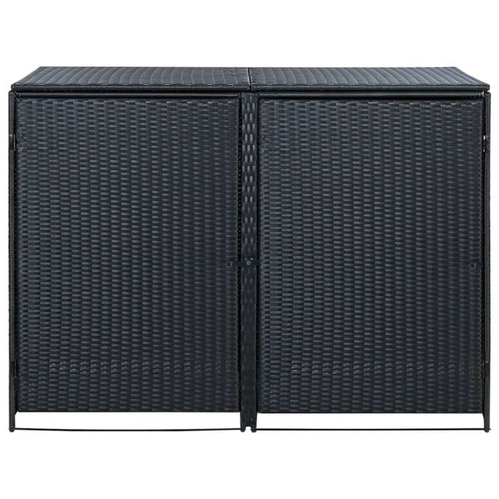 Double Wheelie Bin Shed Poly Rattan Black 148x80x111 Cm