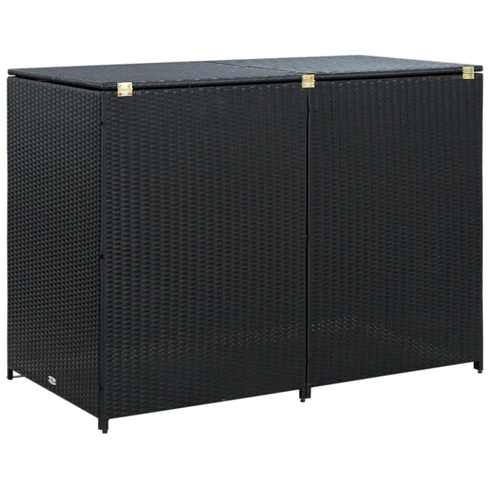 Double Wheelie Bin Shed Poly Rattan Black 148x80x111 Cm