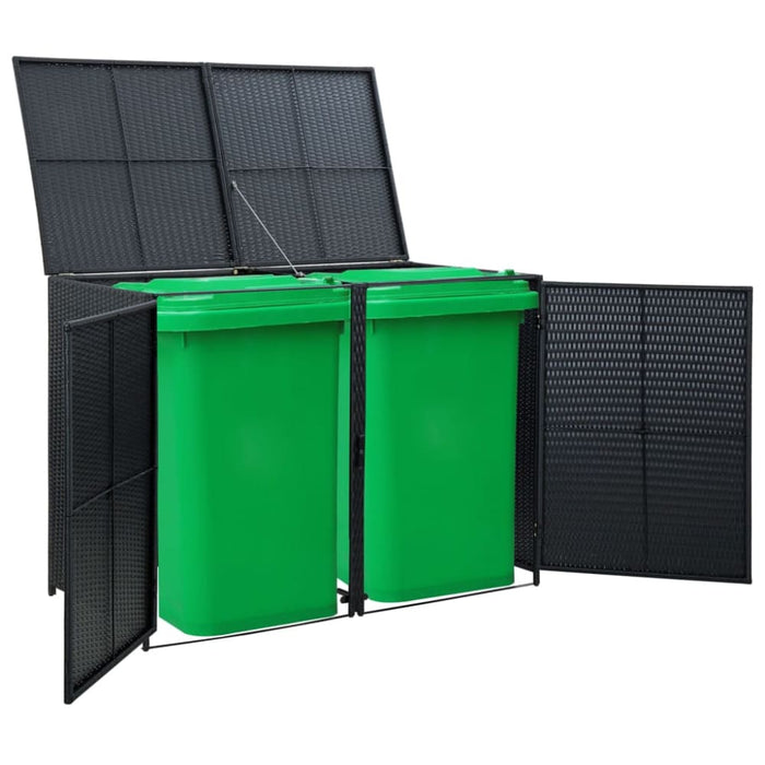 Double Wheelie Bin Shed Poly Rattan Black 148x80x111 Cm