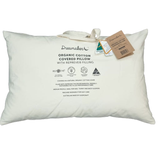Dreamaker Organic Cotton Covered Pillow With Repreve