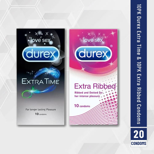 Durex Extra Time & Ribbed Condoms - Combo 20 Pack