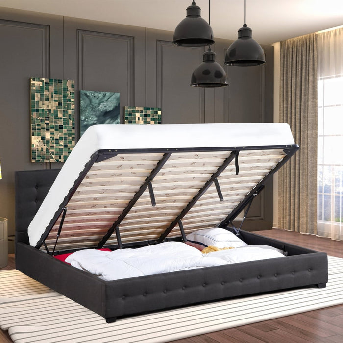 Eden Gas Lift Bed With Headboard Platform Storage Dark Grey
