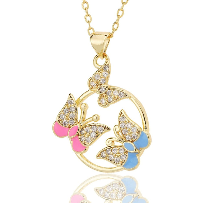 Elegant Crystal Butterfly Round Pendant Necklace Unique