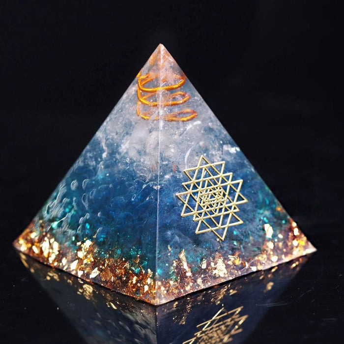 Energy Orgonite Pyramid Blue Glass Gravel Healing Crystals