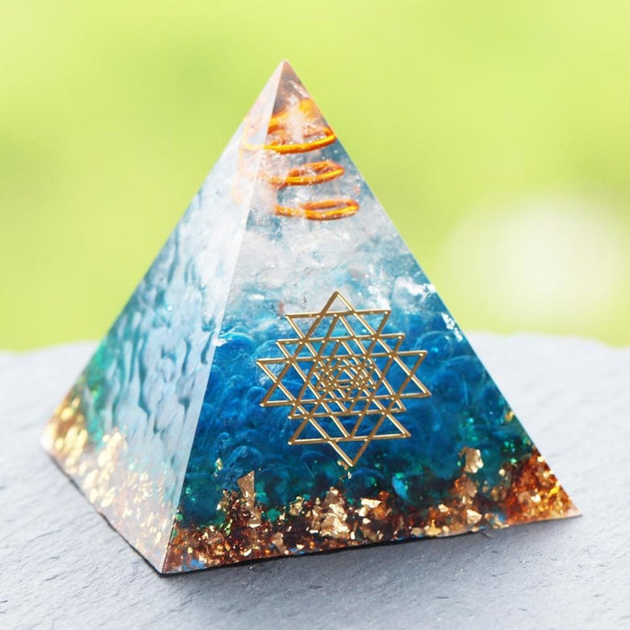 Energy Orgonite Pyramid Blue Glass Gravel Healing Crystals