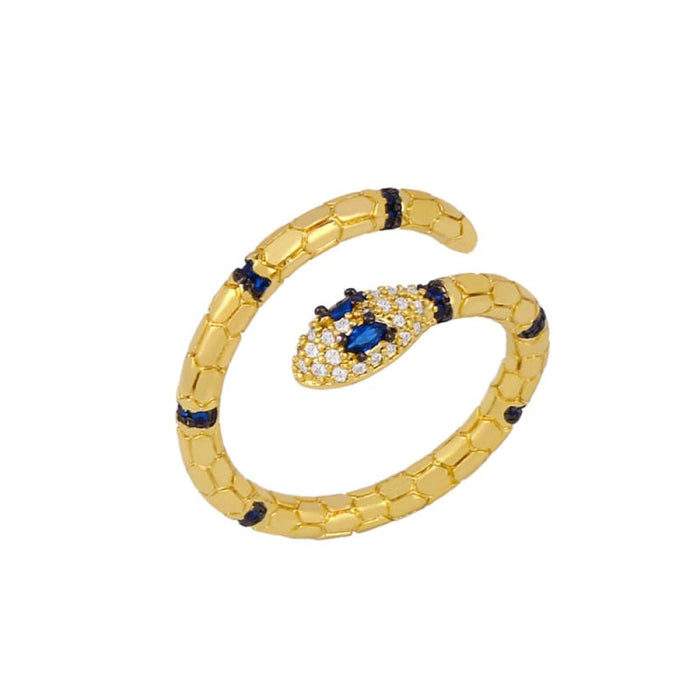 Fine Gold Colour Snake Shape Rings Adjustable Copper Inlay