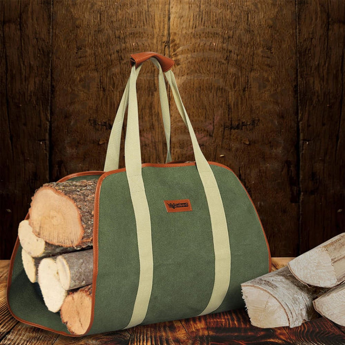 Firewood Bag Durable Canvas Pu Leather Fire Wood Carrier