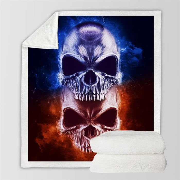 Flame Skull Collection Gothic Sherpa Blanket Plush Soft