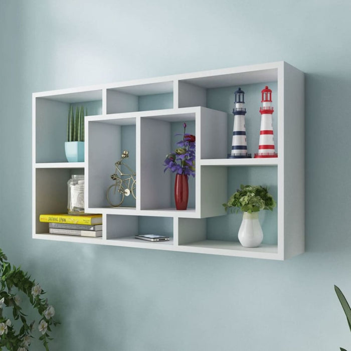 Floating Wall Display Shelf 8 Compartments White Xaxpan