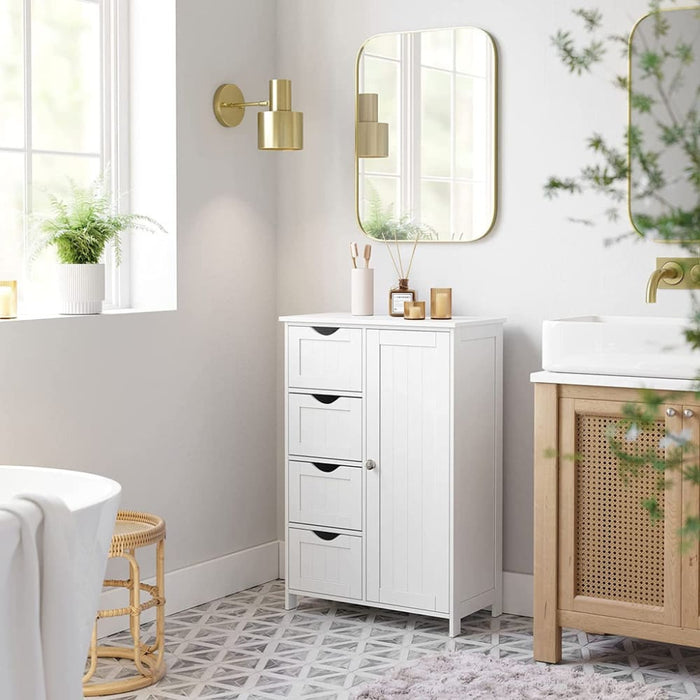 Floor Cabinet With 4 Drawers And Adjustable Shelf White