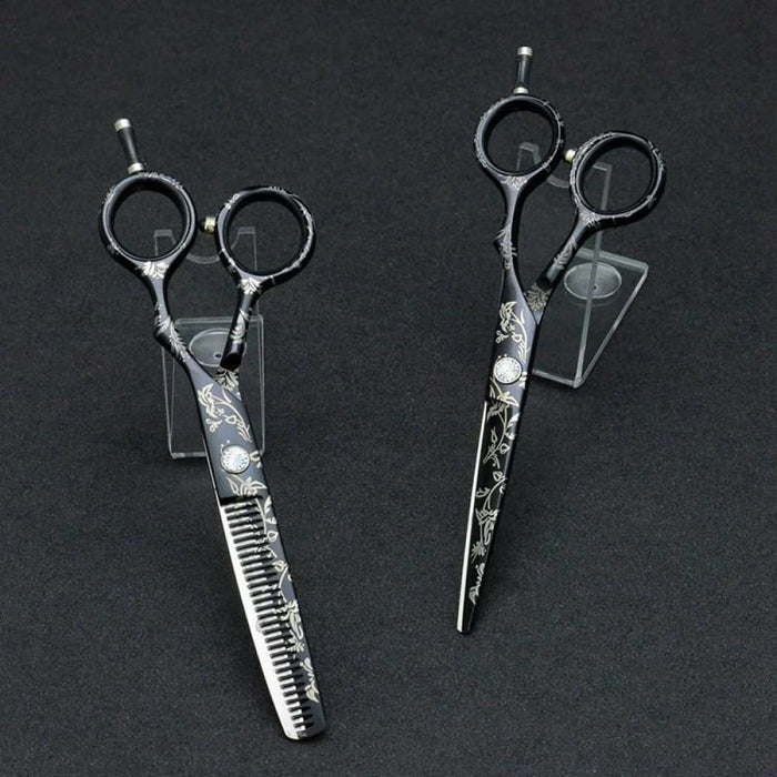 Floral Design Hairdressing Scissors With Printed Cape &