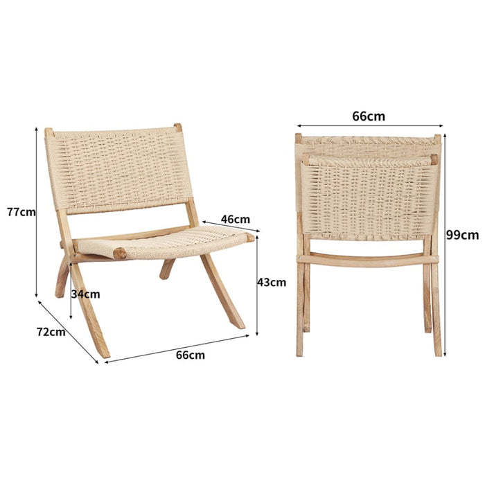 Foldable Single Deck Chair Solid Ash Wood Kraft Rope Paper