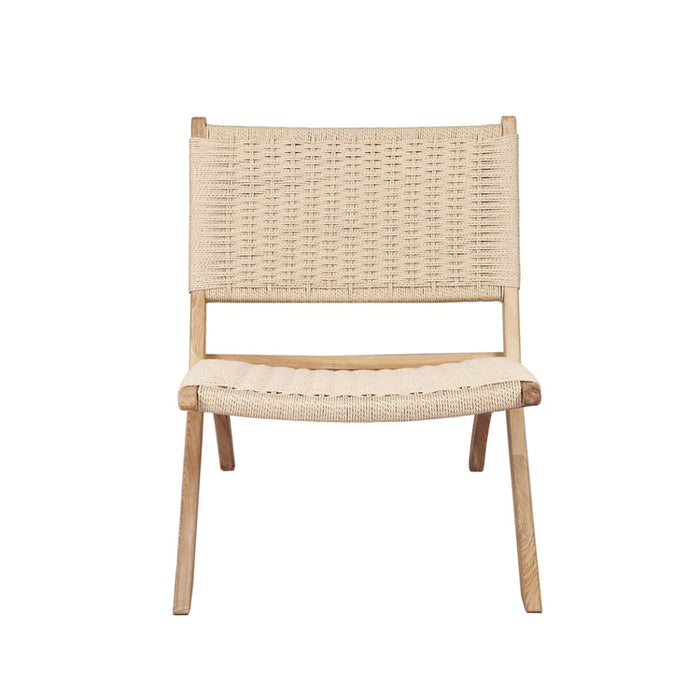 Foldable Single Deck Chair Solid Ash Wood Kraft Rope Paper