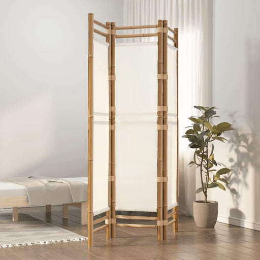 Folding 3 - panel Room Divider 120 Cm Bamboo And Canvas