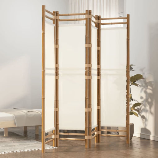 Folding 4 - panel Room Divider 160 Cm Bamboo And Canvas