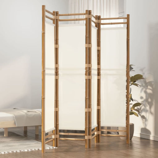 Folding 4-panel Room Divider 160 Cm Bamboo And Canvas Tpblxa