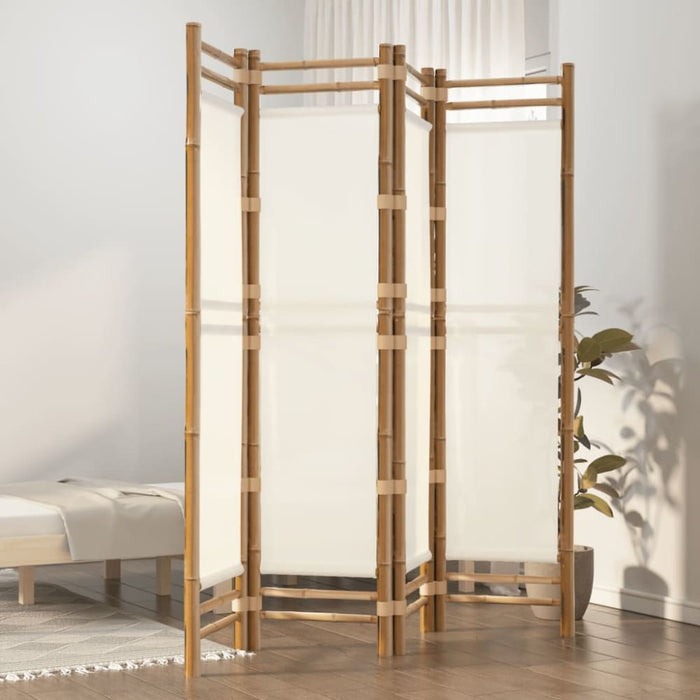 Folding 4-panel Room Divider 160 Cm Bamboo And Canvas Tpblxa