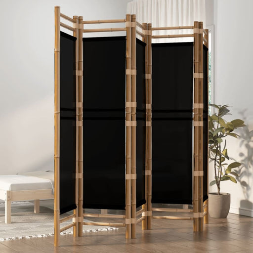 Folding 5 - panel Room Divider 200 Cm Bamboo And Canvas
