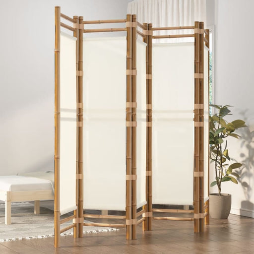 Folding 5-panel Room Divider 200 Cm Bamboo And Canvas Tpblxp