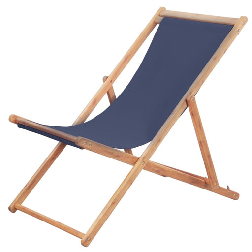 Folding Beach Chair Fabric And Wooden Frame Blue Aabbb