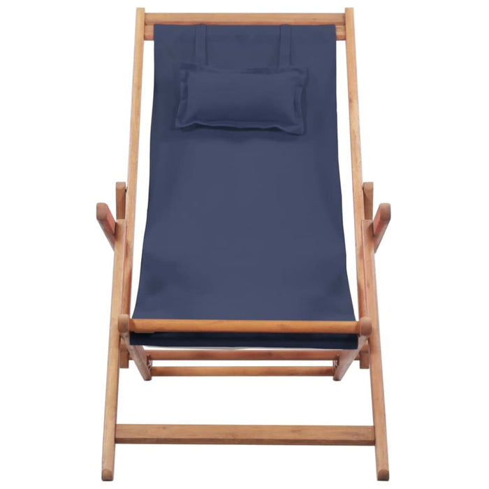 Folding Beach Chair Fabric and Wooden Frame Blue Atkkl
