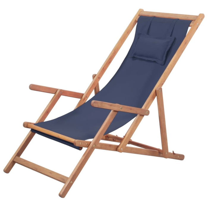 Folding Beach Chair Fabric and Wooden Frame Blue Atkkl