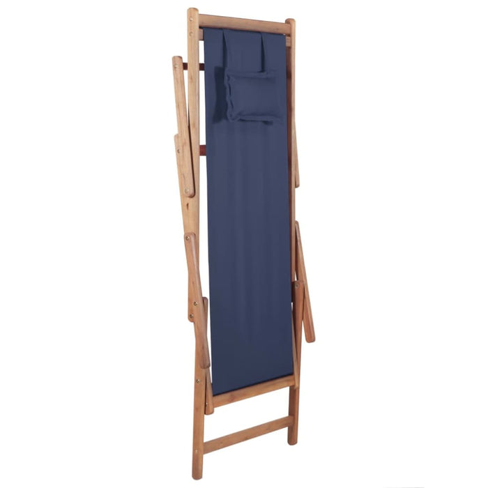 Folding Beach Chair Fabric and Wooden Frame Blue Atkkl