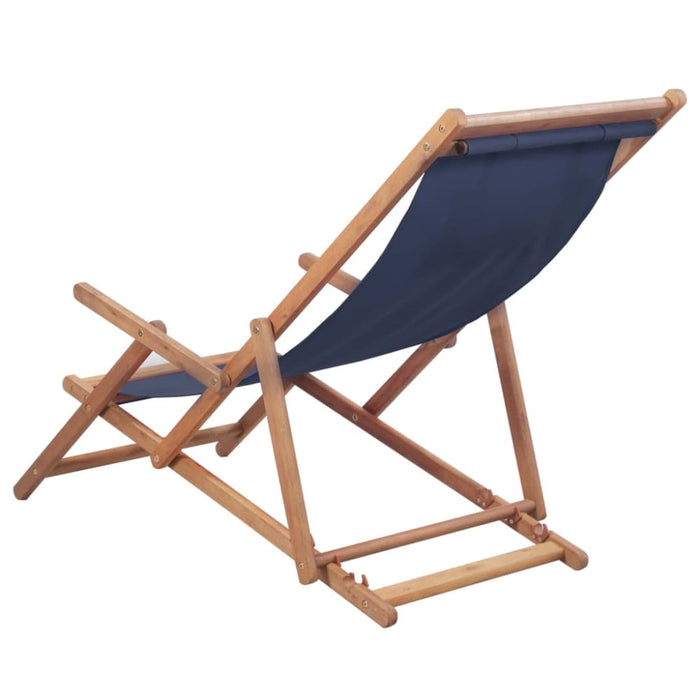 Folding Beach Chair Fabric and Wooden Frame Blue Atkkl