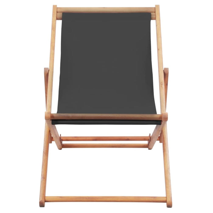 Folding Beach Chair Fabric and Wooden Frame Grey Aabbo