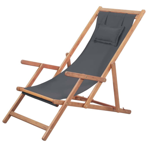 Folding Beach Chair Fabric And Wooden Frame Grey Atkki